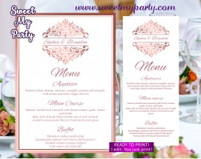 Rose gold menu cards printable,Rose gold wedding menu,(114)